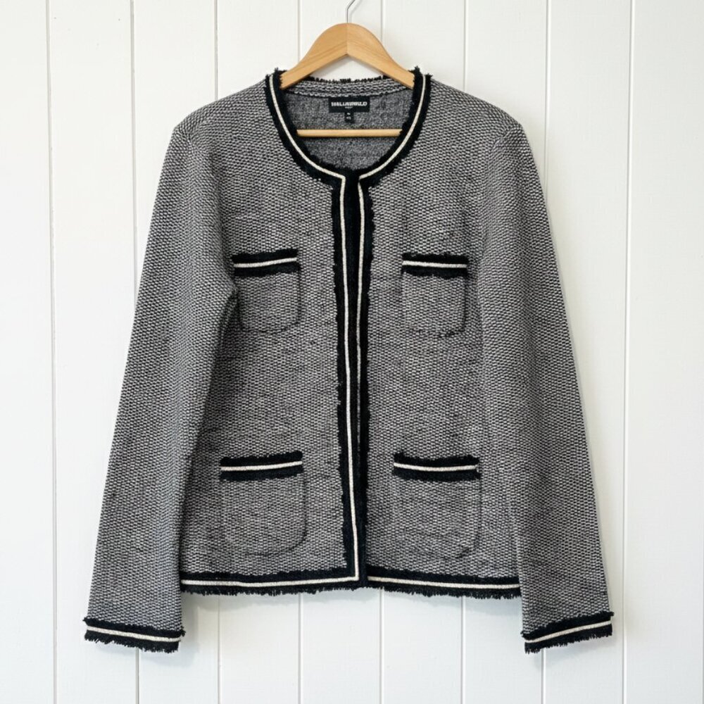 Karl Lagerfeld Tweed Blazer Jacket Black & White Size Large Modern Quiet Luxury